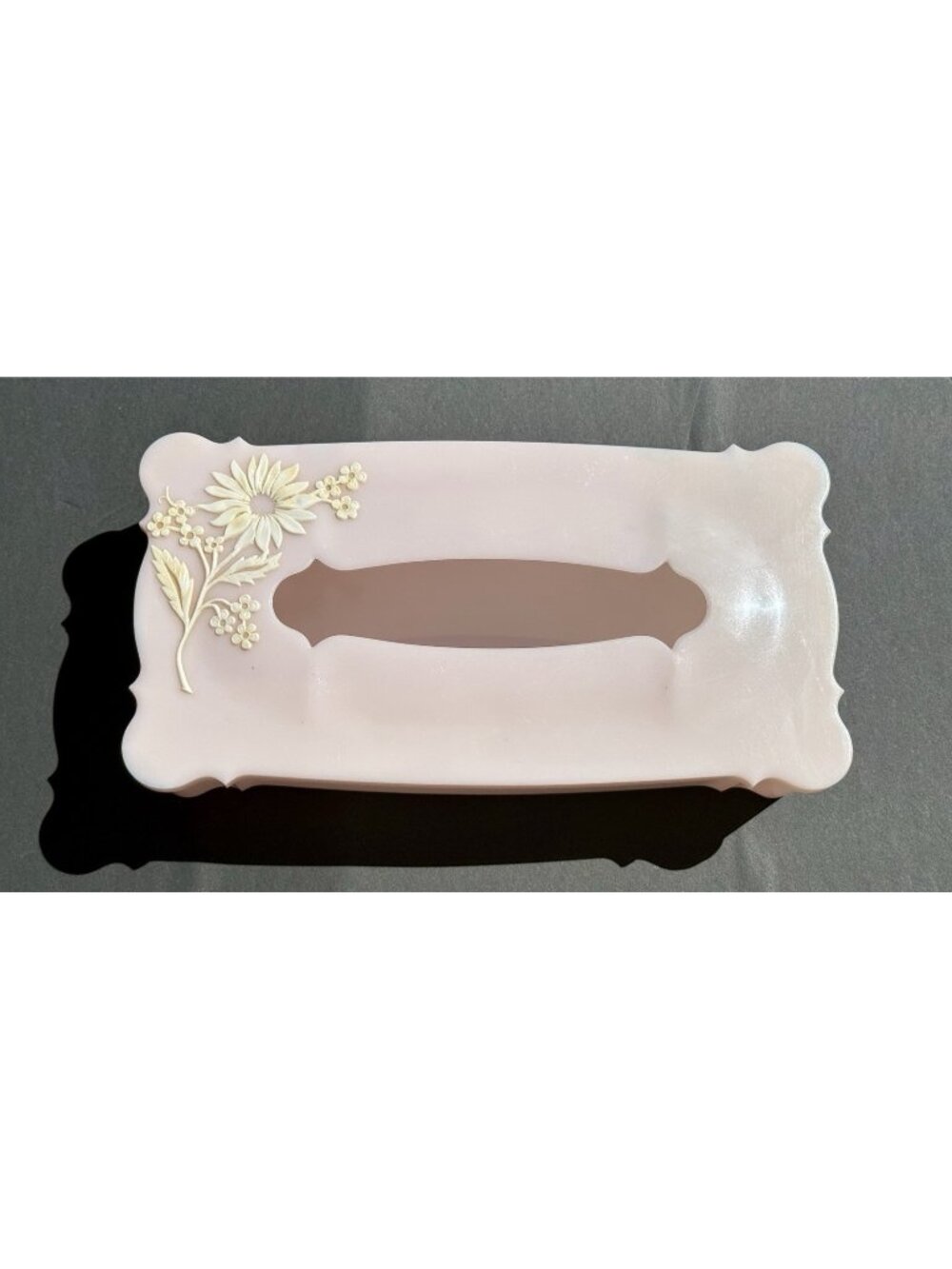 50s Vintage Plastic Tissue Box Holder Pink Schwarz Bros Hinge Top Floral